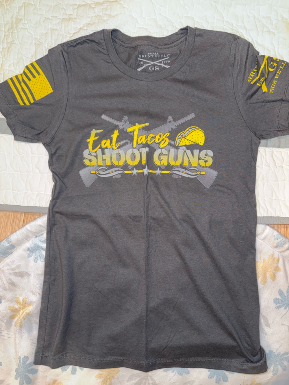 Grunt Style Short Sleeve Tee in Charcoal with Yellow Graphic